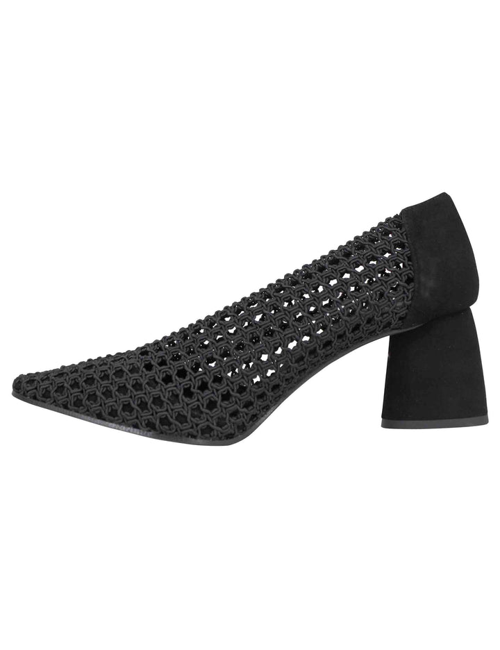 Spatarella Decollete Donna In Tessuto Elasticizzato Nero Con Tacco In Camoscio