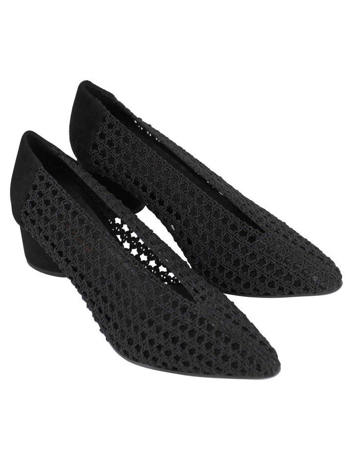 Spatarella Decollete Donna In Tessuto Elasticizzato Nero Con Tacco In Camoscio