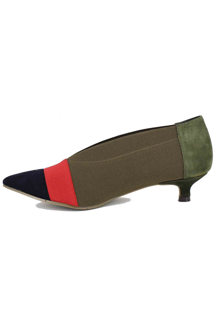 Spatarella Decollete Donna In Tessuto Verde Tacco Basso