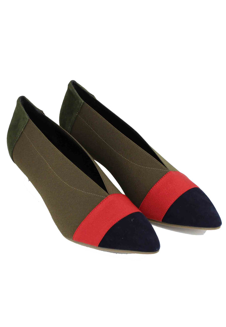 Spatarella Decollete Donna In Tessuto Verde Tacco Basso