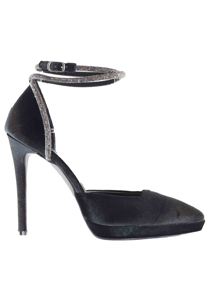 Spatarella Decollete Donna In Velluto Nero Con Cinturino In Strass E Tacco Alto
