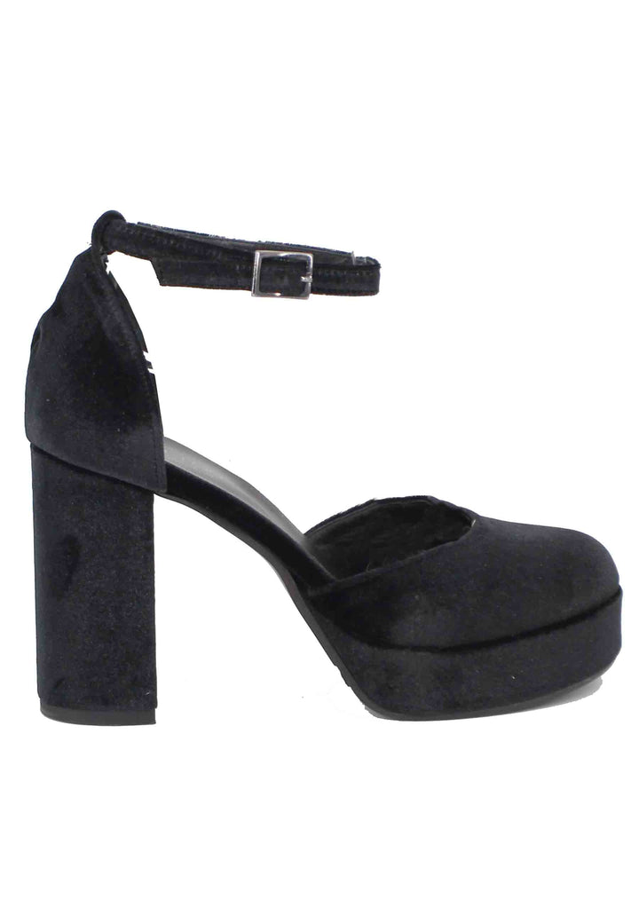 Spatarella Decollete Donna In Velluto Nero Con Taccoa Lto E Cinturino Alla Caviglia