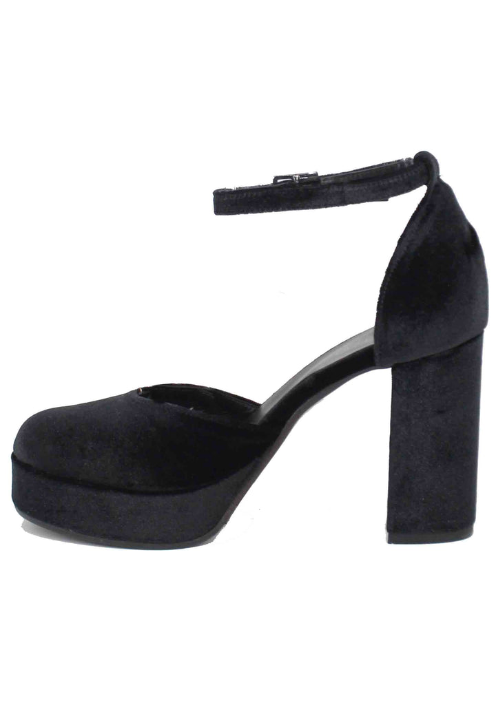 Spatarella Decollete Donna In Velluto Nero Con Taccoa Lto E Cinturino Alla Caviglia