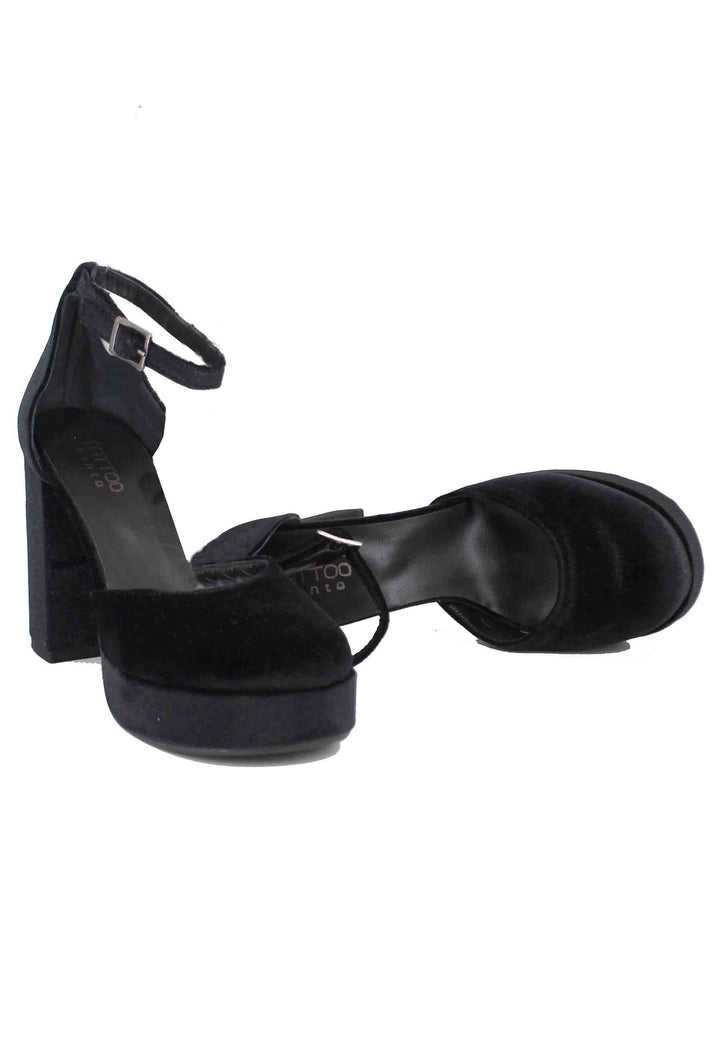 Spatarella Decollete Donna In Velluto Nero Con Taccoa Lto E Cinturino Alla Caviglia