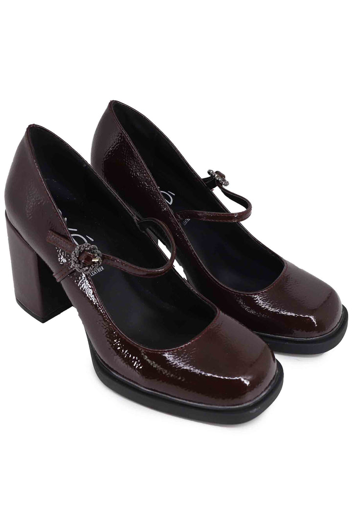 Spatarella Decollete Donna In Vernice Bordeaux Con Tacco Alto E Punta Tonda