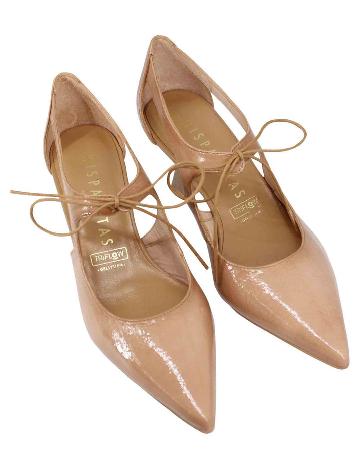 Spatarella Decollete Donna In Vernice Cammello Con Laccetti Sul Collo Piede