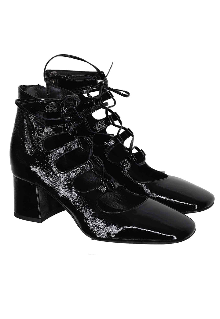 Spatarella Decollete Donna In Vernice Nera Con Lacci Lunghi