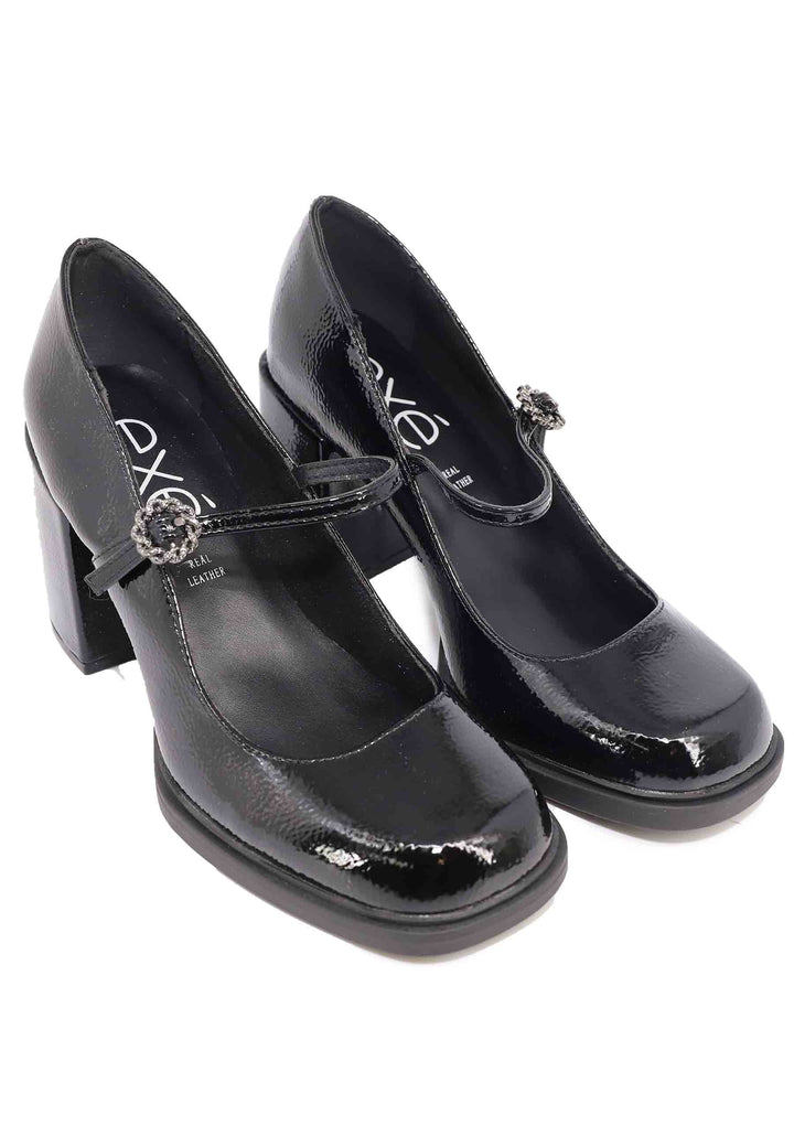 Spatarella Decollete Donna In Vernice Nera Con Tacco Alto E Punta Tonda