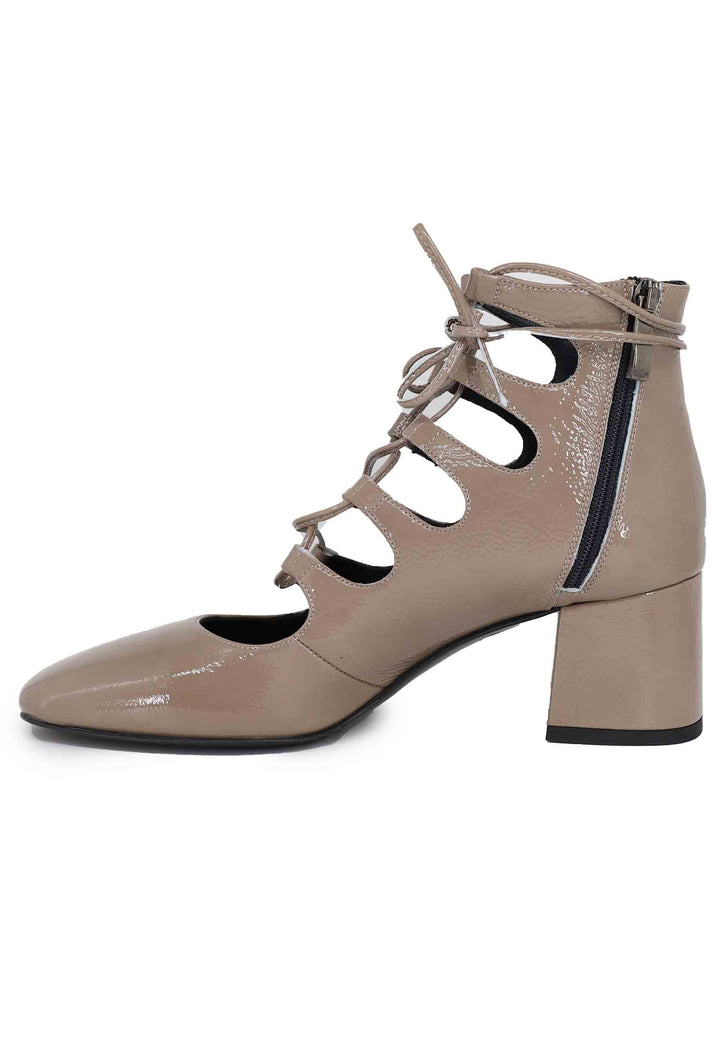 Spatarella Decollete Donna In Vernice Taupe Con Lacci Lunghi