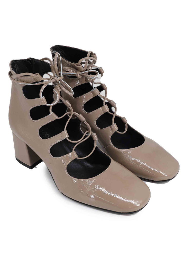 Spatarella Decollete Donna In Vernice Taupe Con Lacci Lunghi