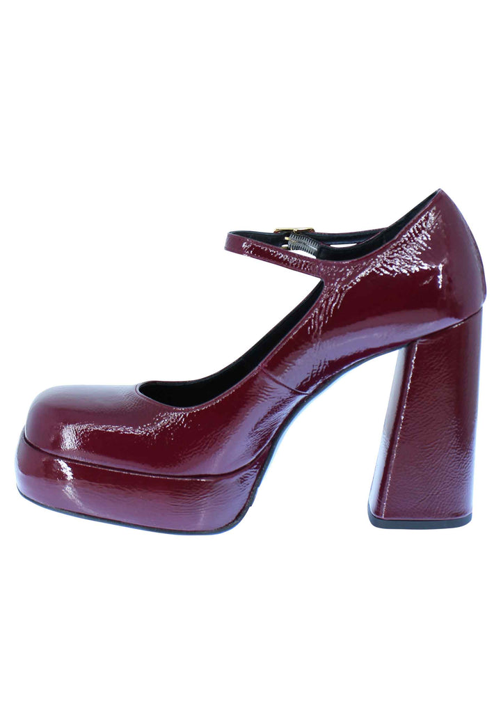 Spatarella Décolleté In Vernice Prugna Tacco Alto E Plateau Con Cinturino Sul Collo Piede