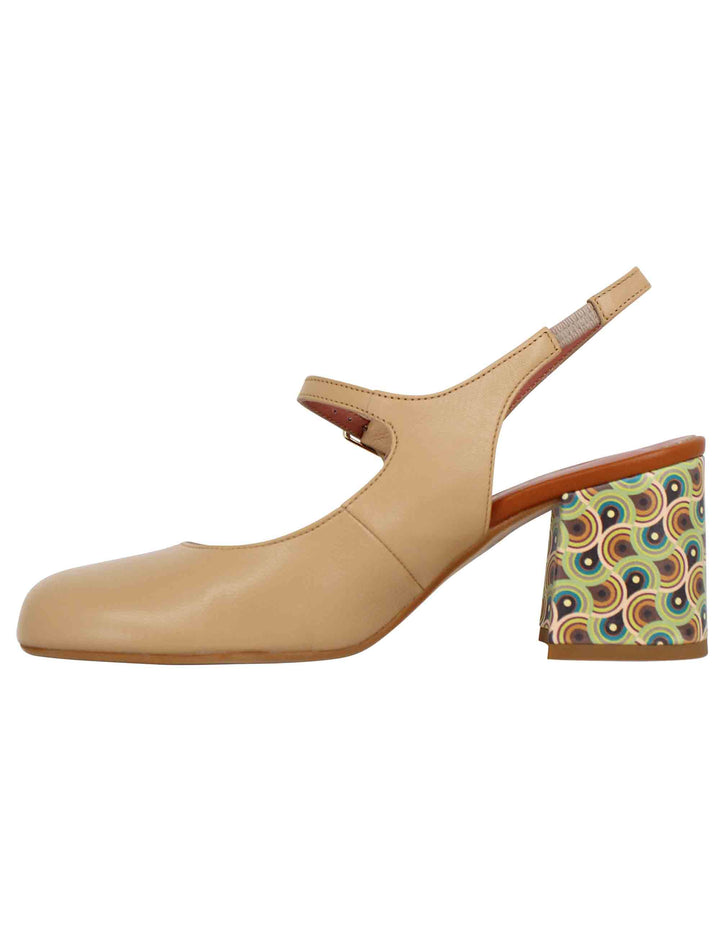 Spatarella Decollete Sligback Donna In Pelle Beige Con Punta Tonda