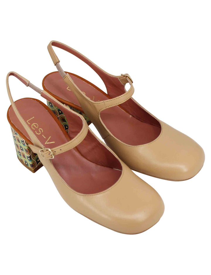 Spatarella Decollete Sligback Donna In Pelle Beige Con Punta Tonda