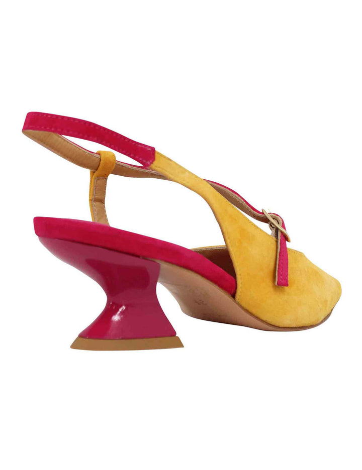 Spatarella Decollete Slingback Donna In Camoscio Giallo Con Tacco In Contrasto
