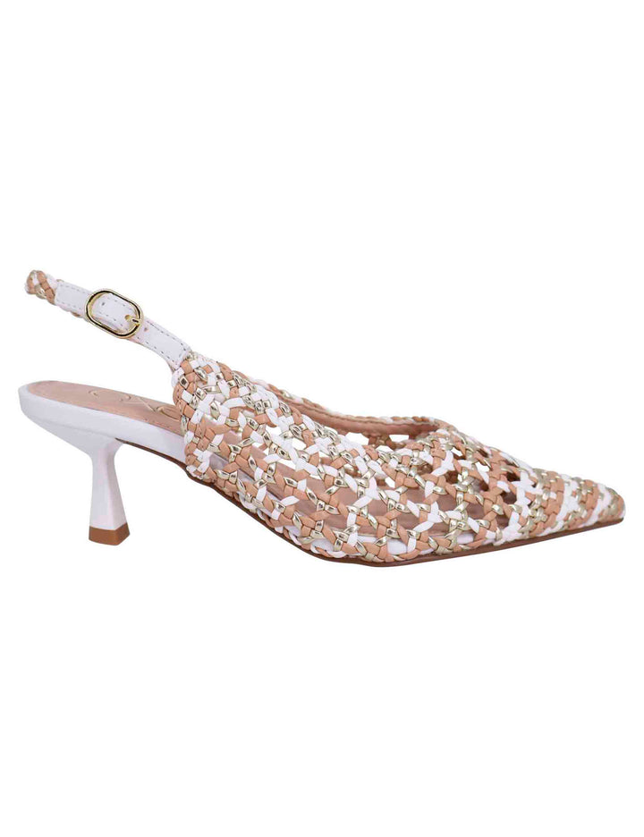 Spatarella Decollete Slingback Donna In Eco Pelle Laminata Bronzo Multicolore Con Tacco Bianco