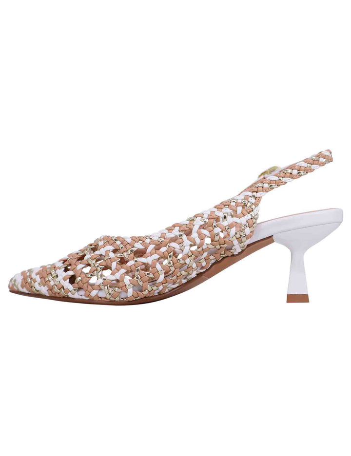 Spatarella Decollete Slingback Donna In Eco Pelle Laminata Bronzo Multicolore Con Tacco Bianco