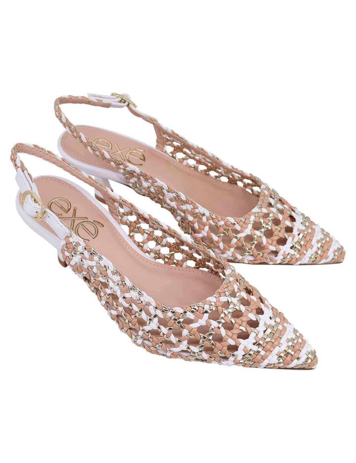 Spatarella Decollete Slingback Donna In Eco Pelle Laminata Bronzo Multicolore Con Tacco Bianco