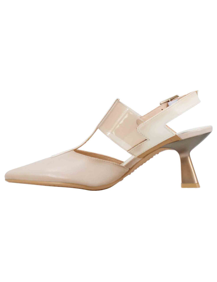 Spatarella Decollete Slingback Donna In Pelle Beige Con Punta A Punta