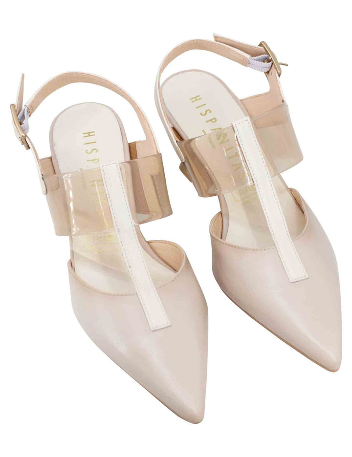 Spatarella Decollete Slingback Donna In Pelle Beige Con Punta A Punta
