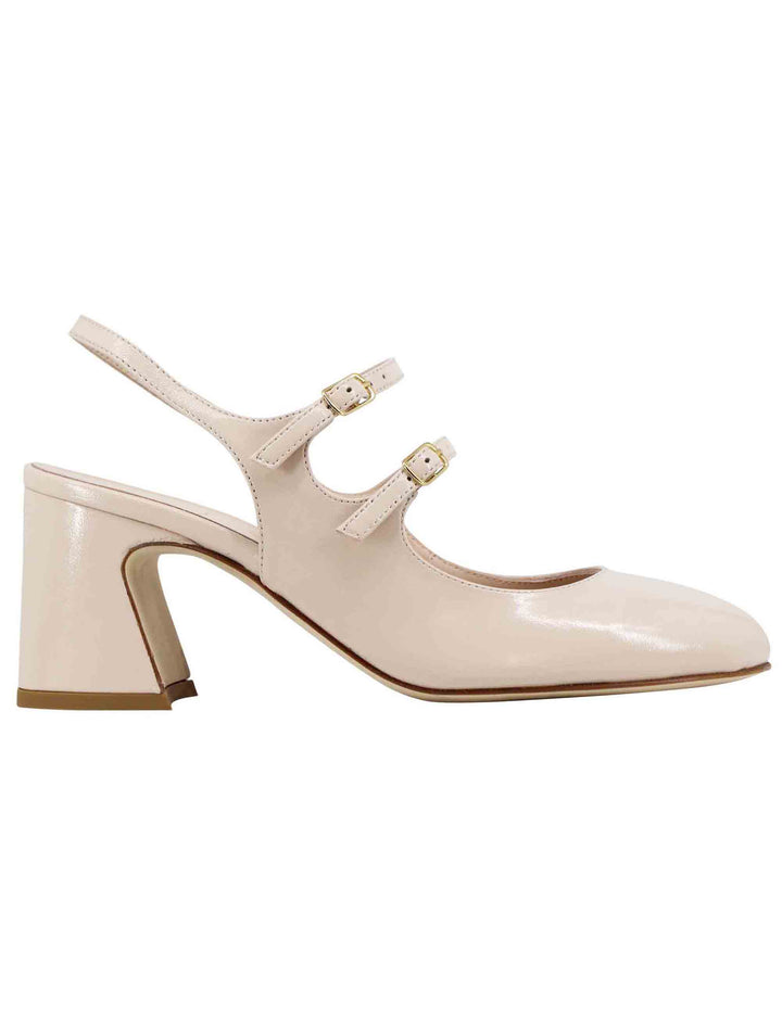 Spatarella Decollete Slingback Donna In Pelle Beige Con Punta Tonda