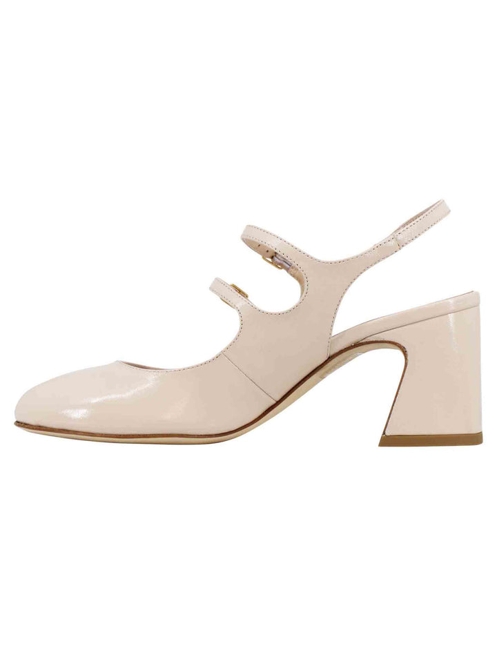 Spatarella Decollete Slingback Donna In Pelle Beige Con Punta Tonda