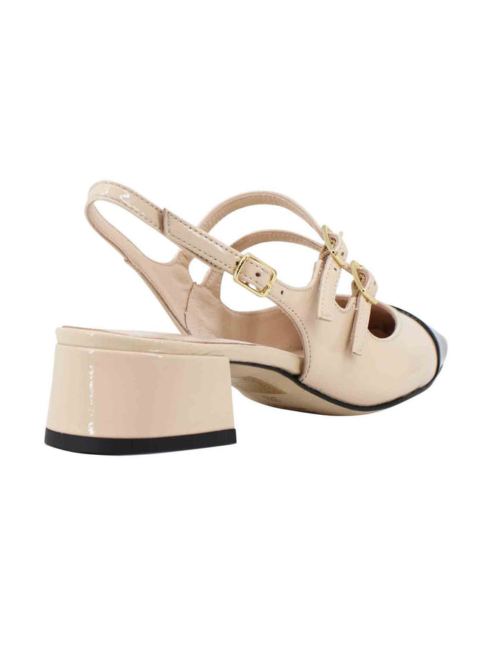 Spatarella Decollete Slingback Donna In Pelle Beige Con Puntale Bicolore