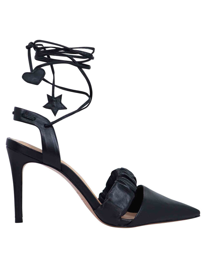 Spatarella Decollete Slingback Donna In Pelle Bianca Con Laccetti Alla Caviglia Tacco Alto