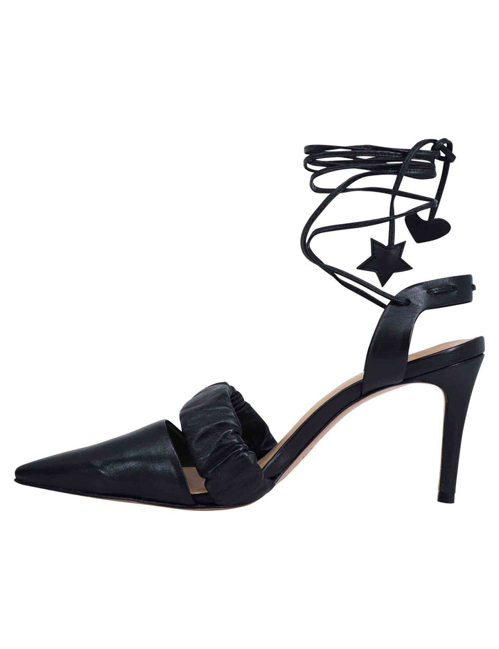 Spatarella Decollete Slingback Donna In Pelle Bianca Con Laccetti Alla Caviglia Tacco Alto