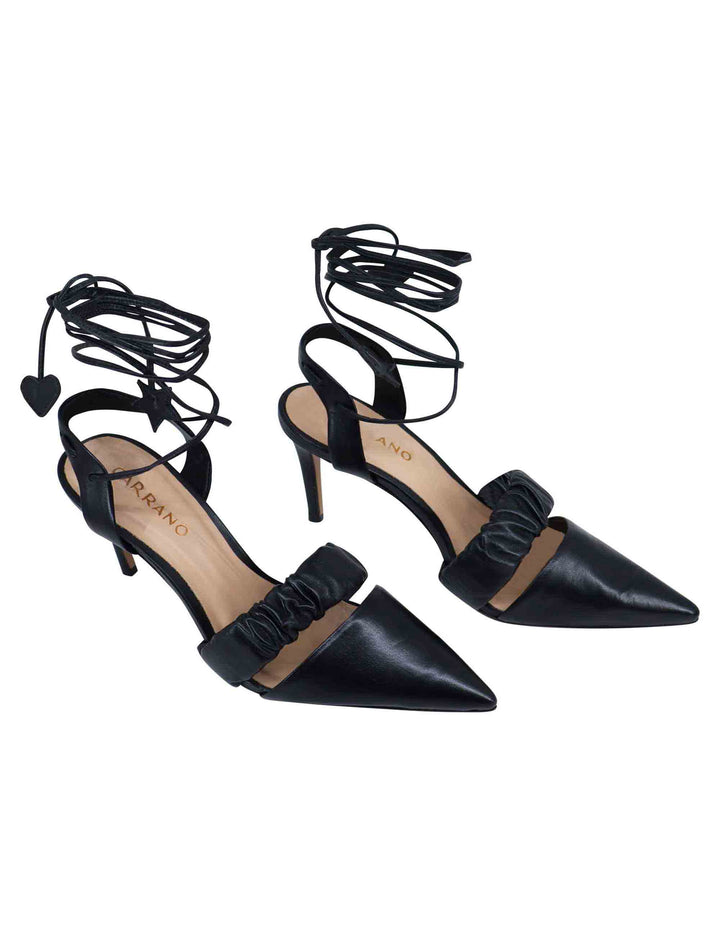 Spatarella Decollete Slingback Donna In Pelle Bianca Con Laccetti Alla Caviglia Tacco Alto
