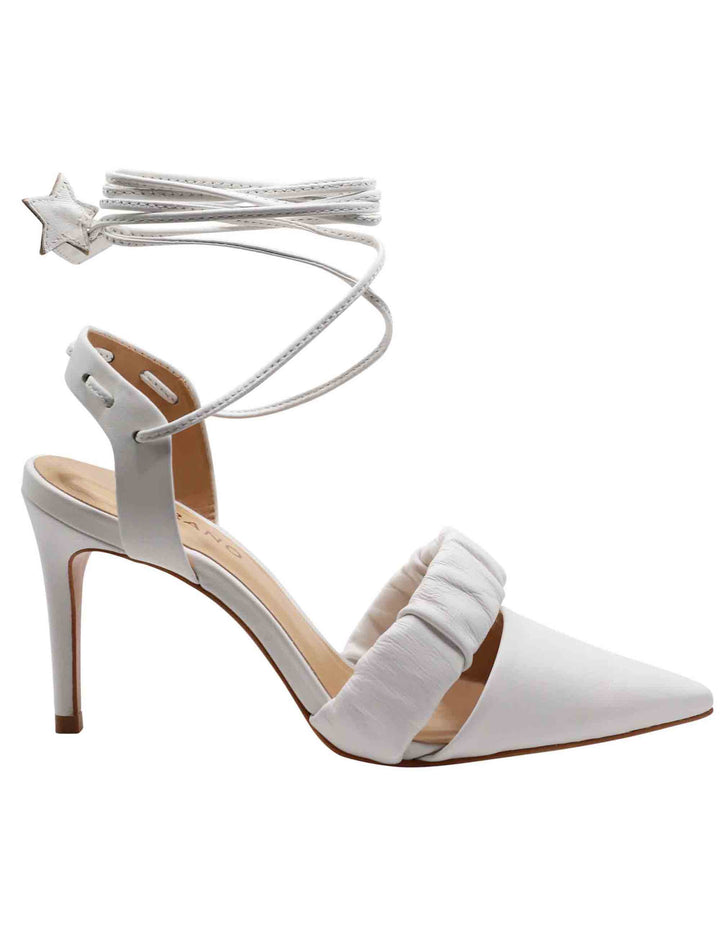 Spatarella Decollete Slingback Donna In Pelle Bianca Con Laccetti Alla Caviglia Tacco Alto