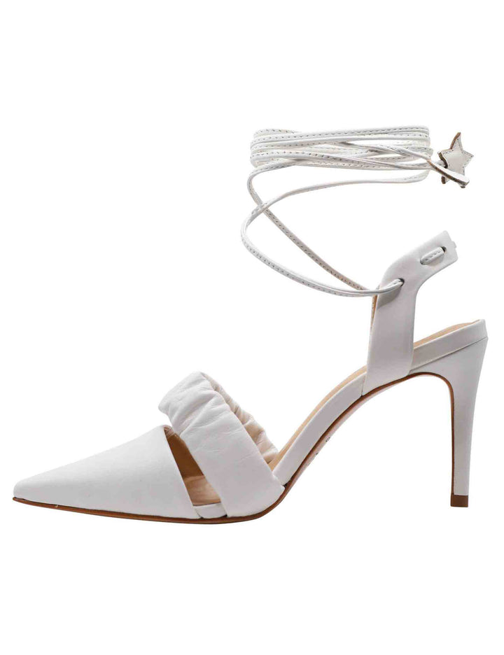 Spatarella Decollete Slingback Donna In Pelle Bianca Con Laccetti Alla Caviglia Tacco Alto