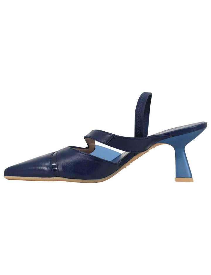 Spatarella Decollete Slingback Donna In Pelle Blu Con Elastico Posteriore