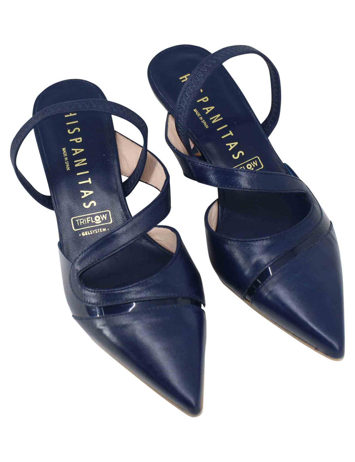 Spatarella Decollete Slingback Donna In Pelle Blu Con Elastico Posteriore