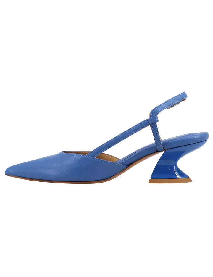Spatarella Decollete Slingback Donna In Pelle Blu Con Tacco Zeppa