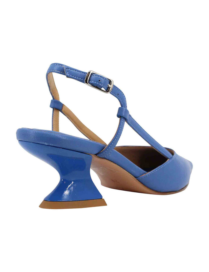 Spatarella Decollete Slingback Donna In Pelle Blu Con Tacco Zeppa