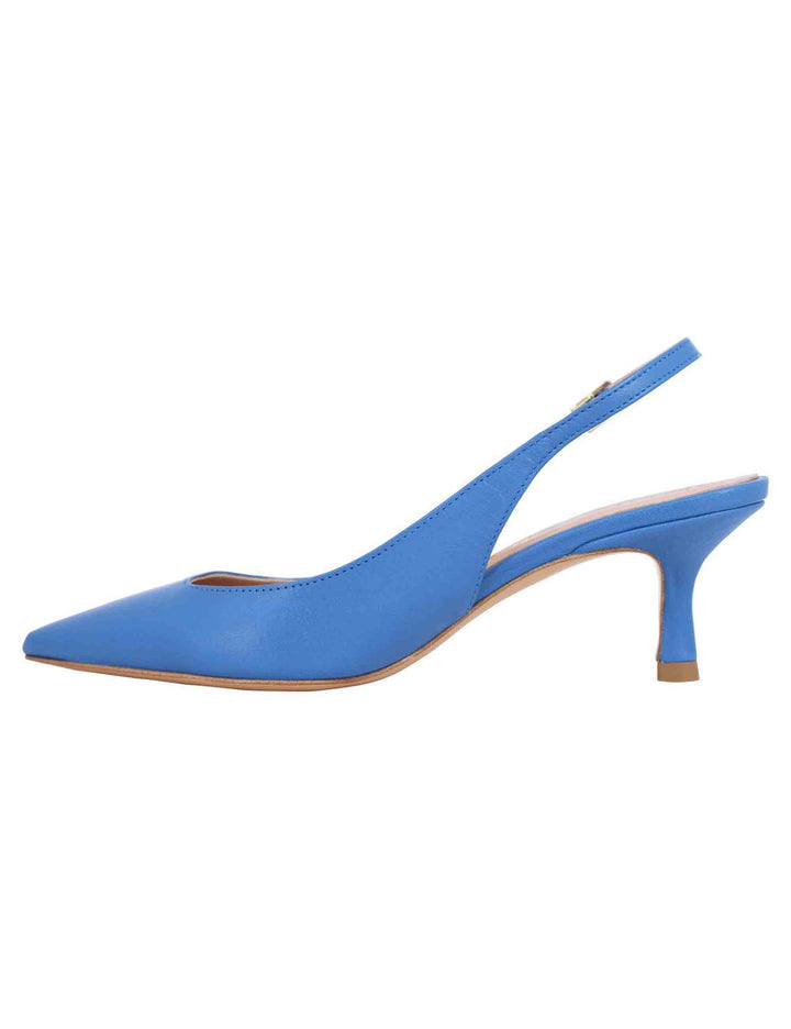 Spatarella Decollete Slingback Donna In Pelle Blu Tacco Basso