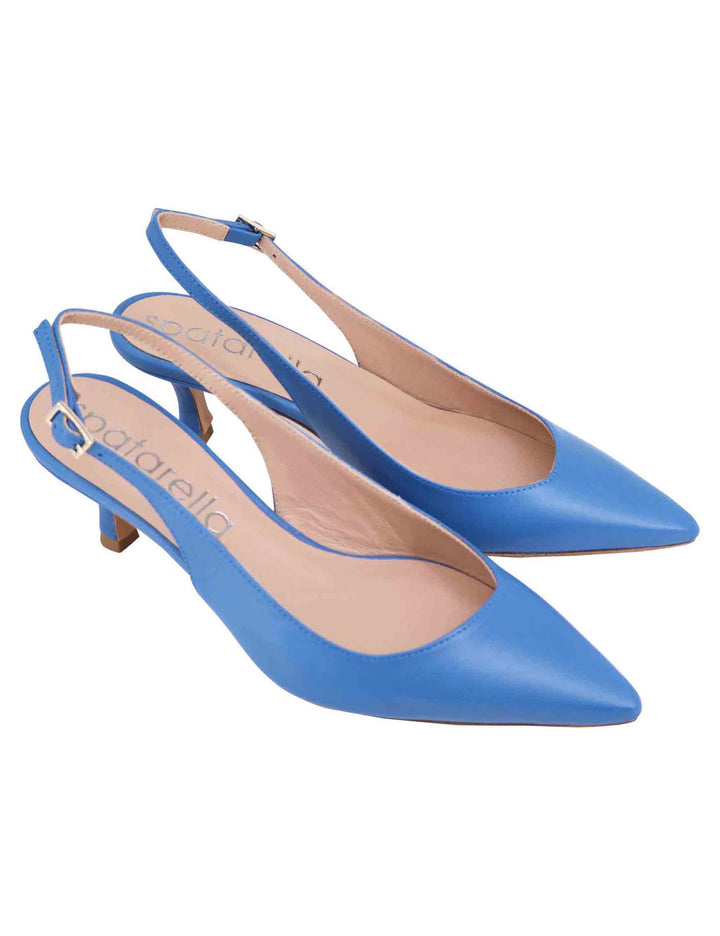 Spatarella Decollete Slingback Donna In Pelle Blu Tacco Basso