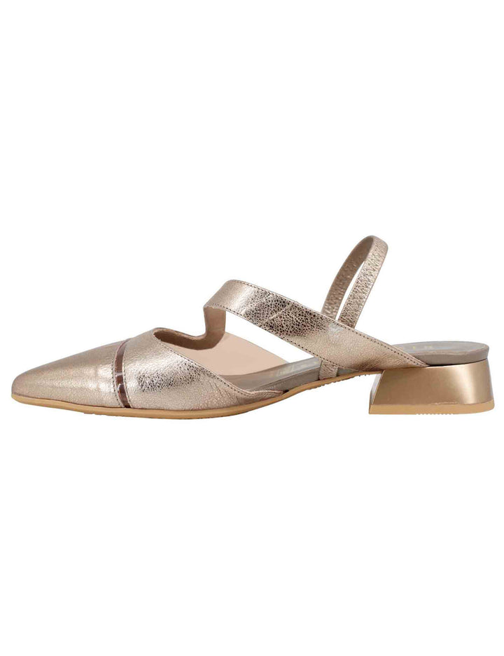 Spatarella Decollete Slingback Donna In Pelle Bronzo Tacco Basso