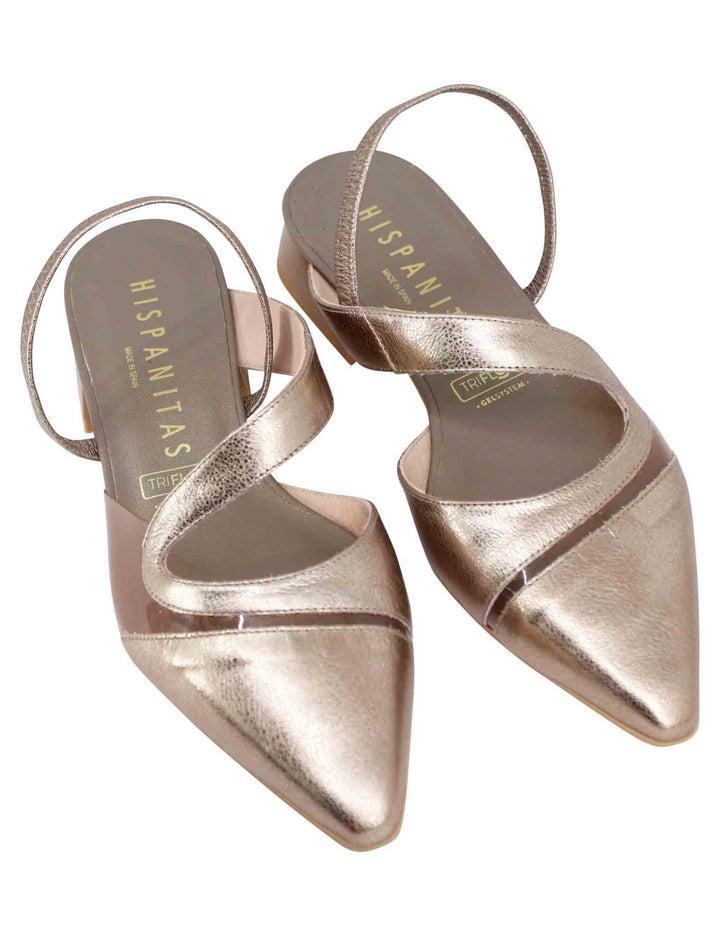 Spatarella Decollete Slingback Donna In Pelle Bronzo Tacco Basso