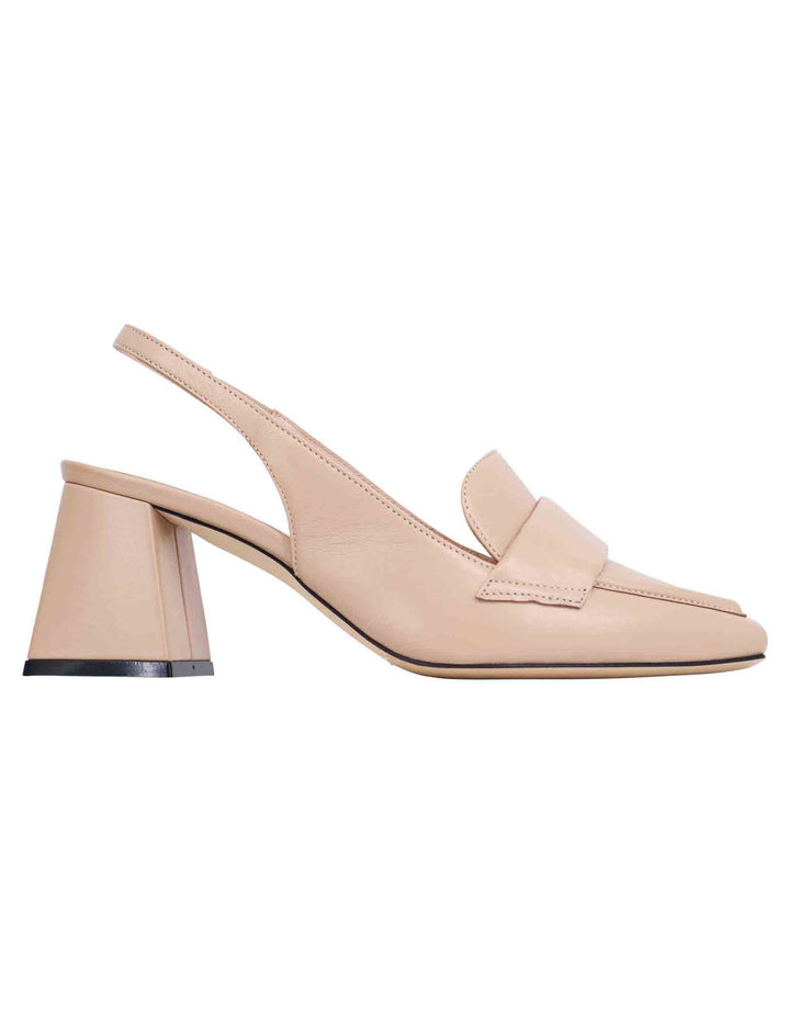 Spatarella Decollete Slingback Donna In Pelle Cipria Con Punta Quadra
