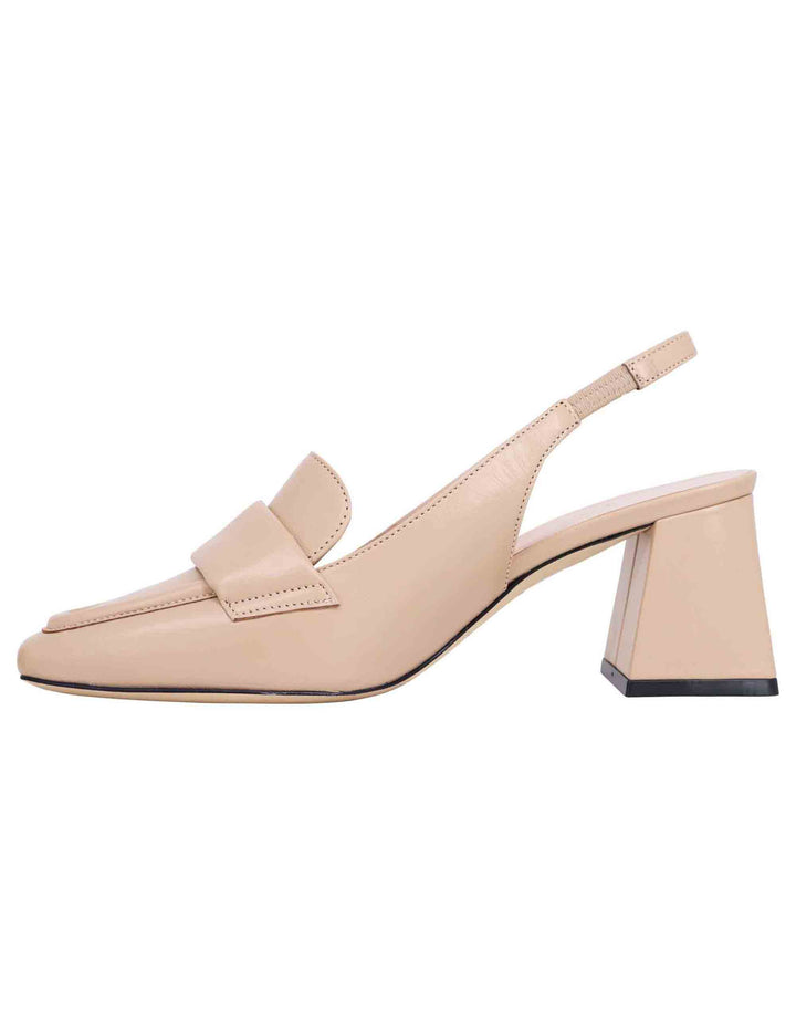 Spatarella Decollete Slingback Donna In Pelle Cipria Con Punta Quadra