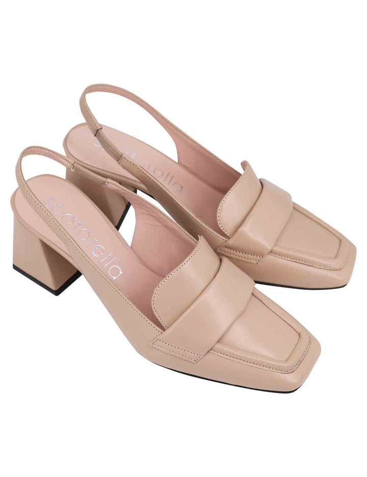 Spatarella Decollete Slingback Donna In Pelle Cipria Con Punta Quadra