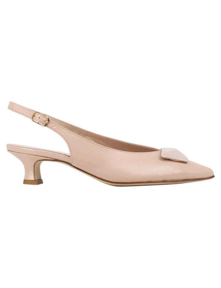 Spatarella Decollete slingback donna in pelle cipria con tacco basso ed accessorio in tinta