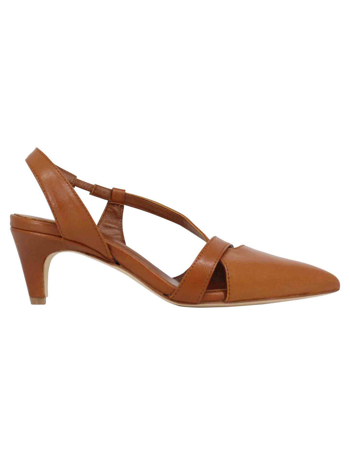 Spatarella Decollete Slingback Donna In Pelle Cuoio Con Tacco Basso