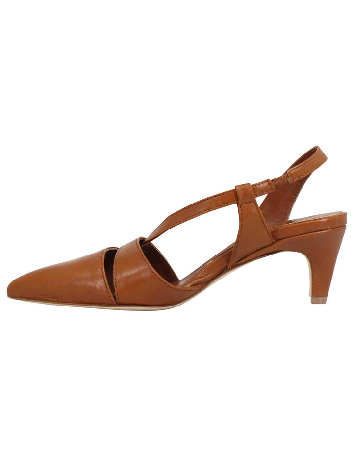 Spatarella Decollete Slingback Donna In Pelle Cuoio Con Tacco Basso