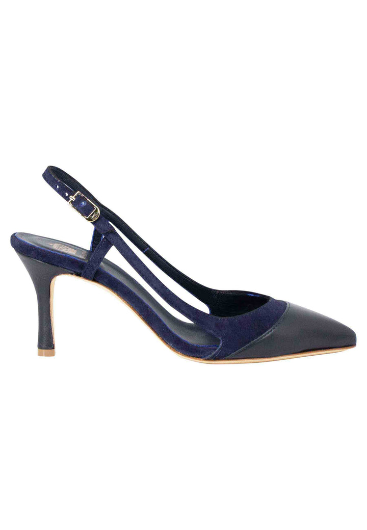 Spatarella Decollete Slingback Donna In Pelle E Camoscio Blu Tacco Alto