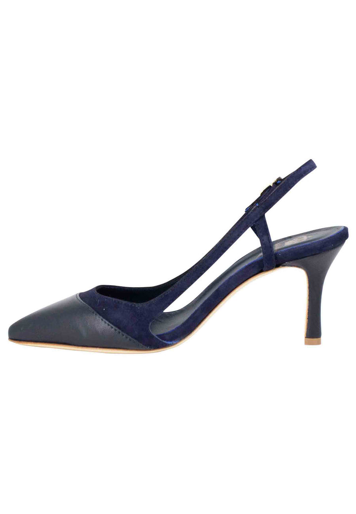 Spatarella Decollete Slingback Donna In Pelle E Camoscio Blu Tacco Alto