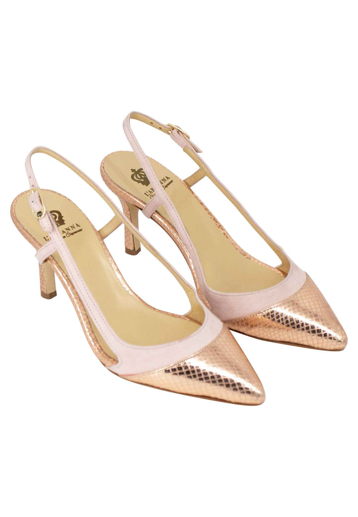 Spatarella Decollete Slingback Donna In Pelle E Camoscio Nude Tacco Alto