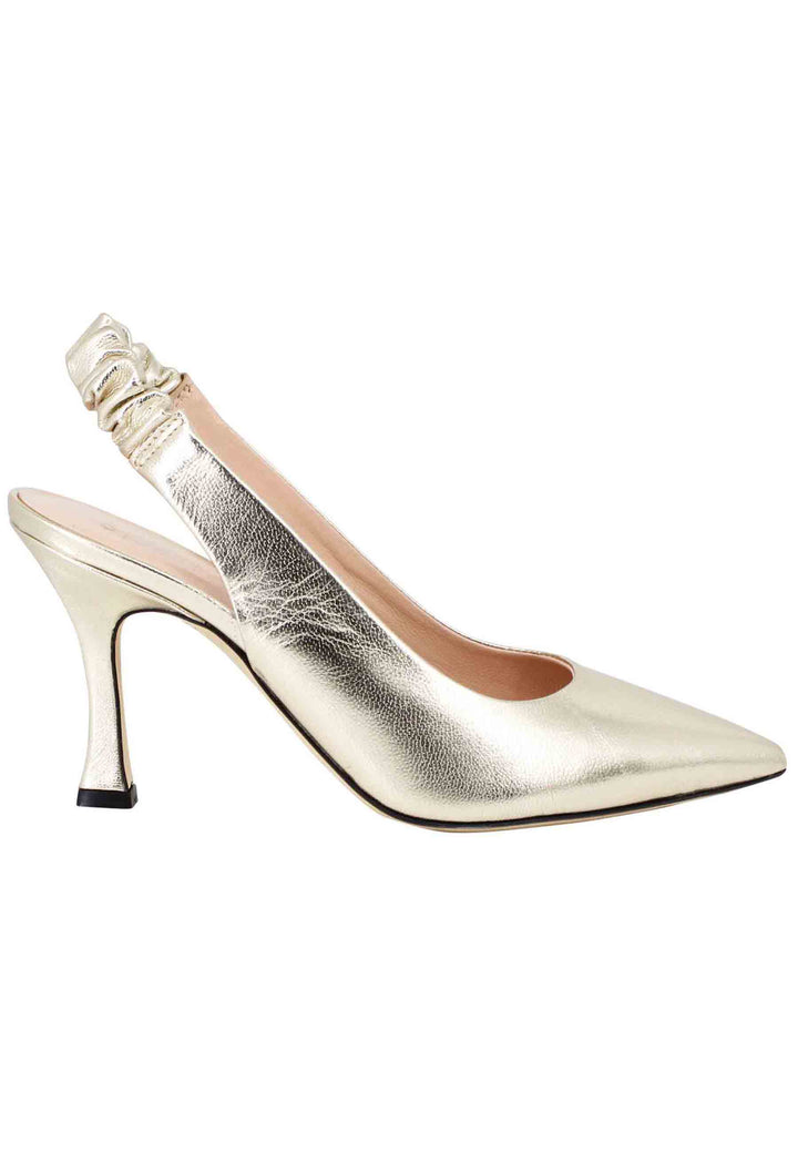 Spatarella Decollete Slingback Donna In Pelle Laminata Platino Con Tacco Alto