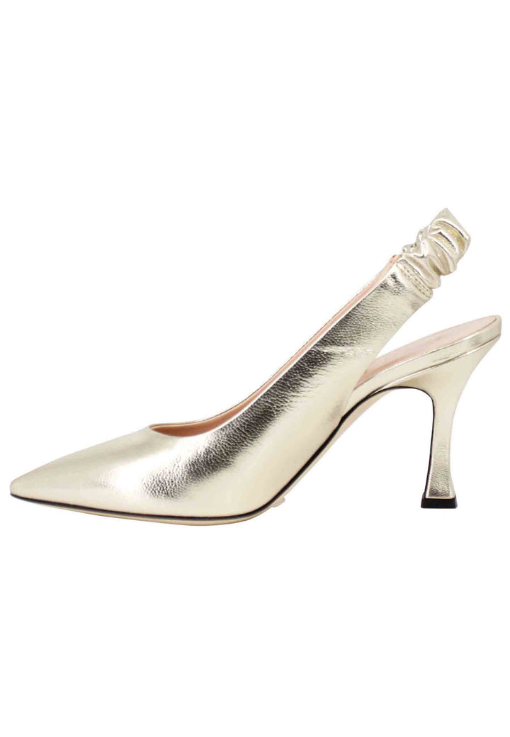 Spatarella Decollete Slingback Donna In Pelle Laminata Platino Con Tacco Alto